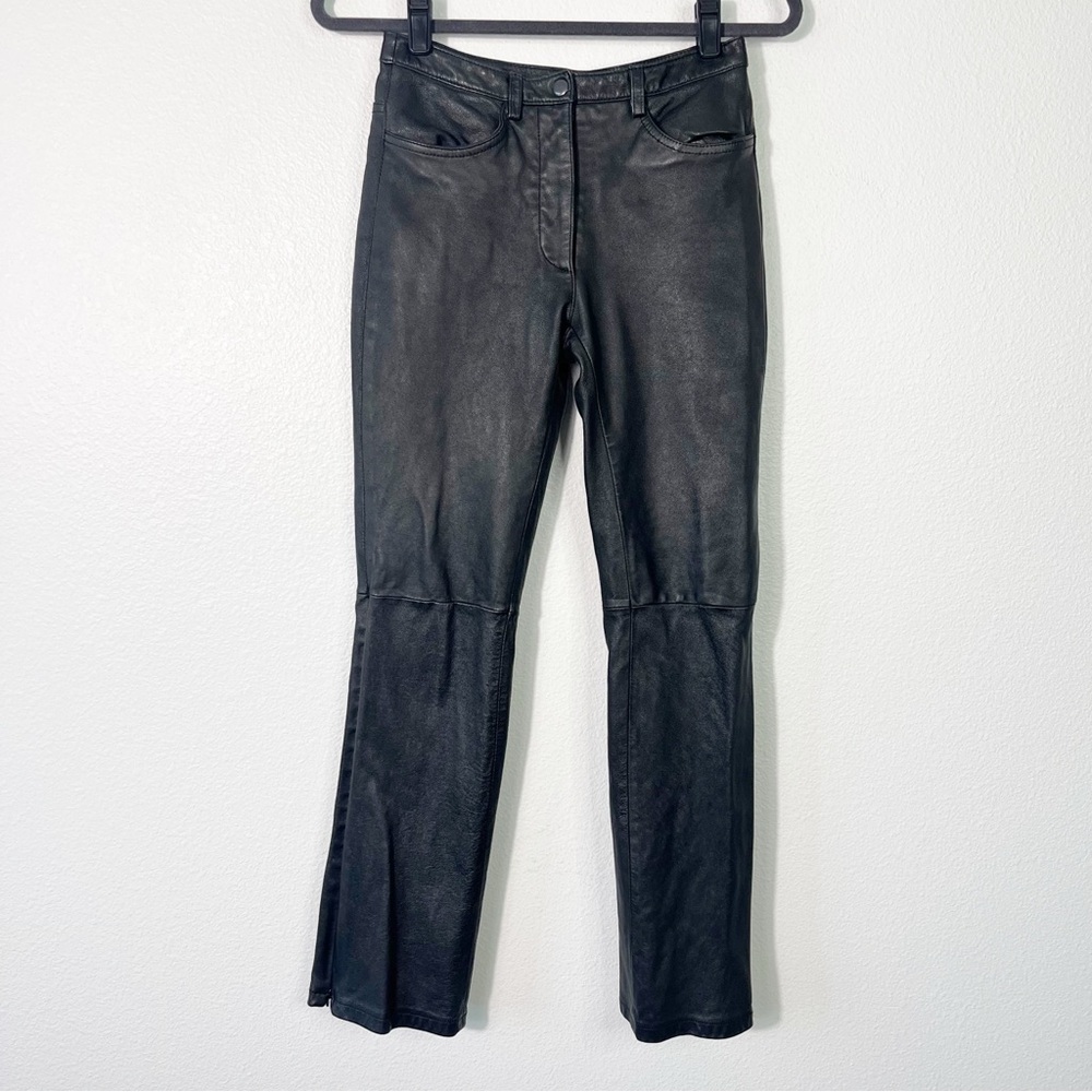 Bebe Y2K 100% Leather Trousers Pants Size 4 Side Zipper Boot Cut Moto Whimsigoth